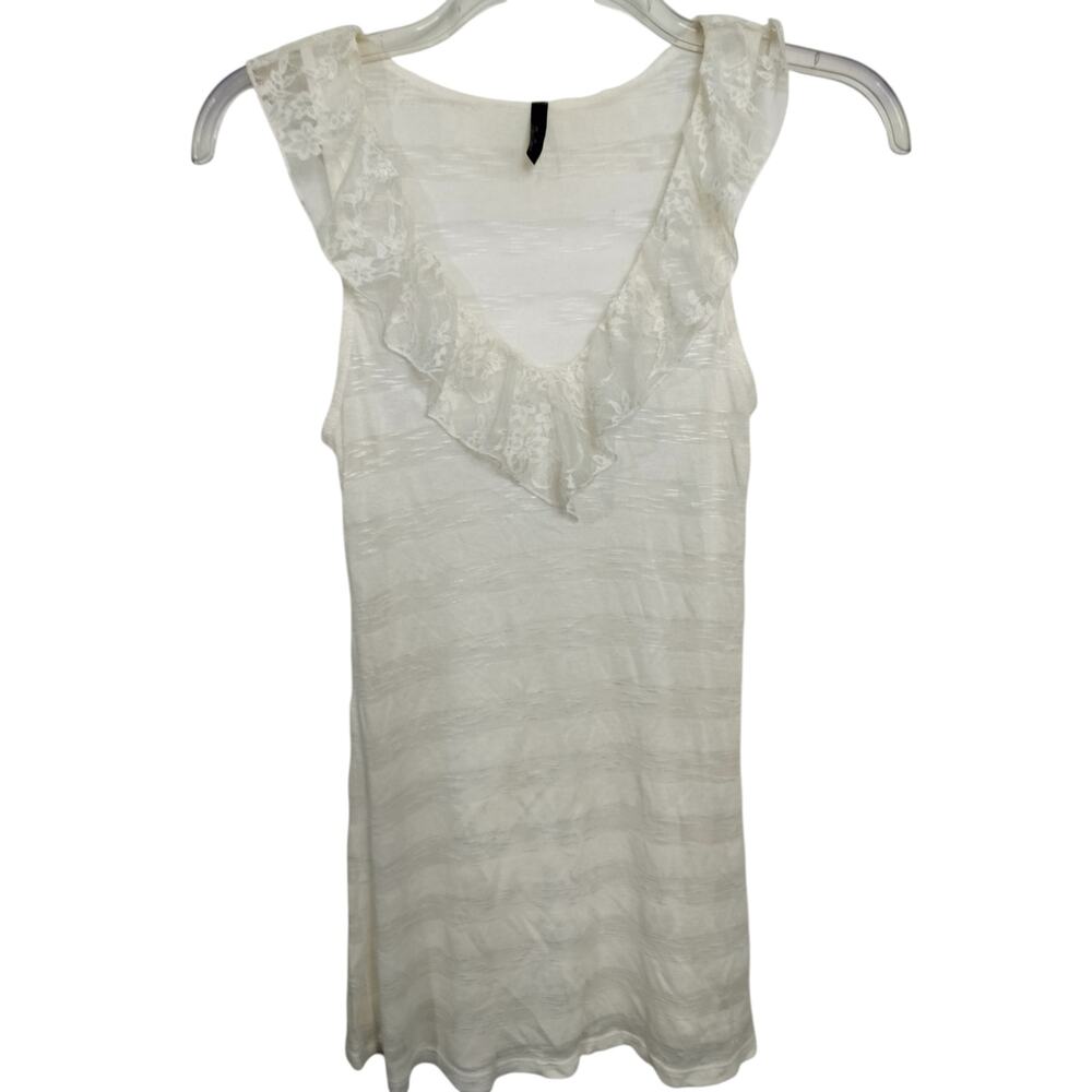 5478) Miss Match Ruffle Lace White Tank Tunic Top Medium